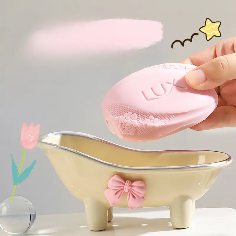 1PC Cute bow soap box, Household bathroom countertop drain soap box, Bathtub soap box, Soap Rack, Soap Container, Soap Bar Holder, Soap Dish Holder, Soap Dish For Bathroom Sink, Bathroom Accessories, Space-Saving Design for Organized Bathroom Countertops
