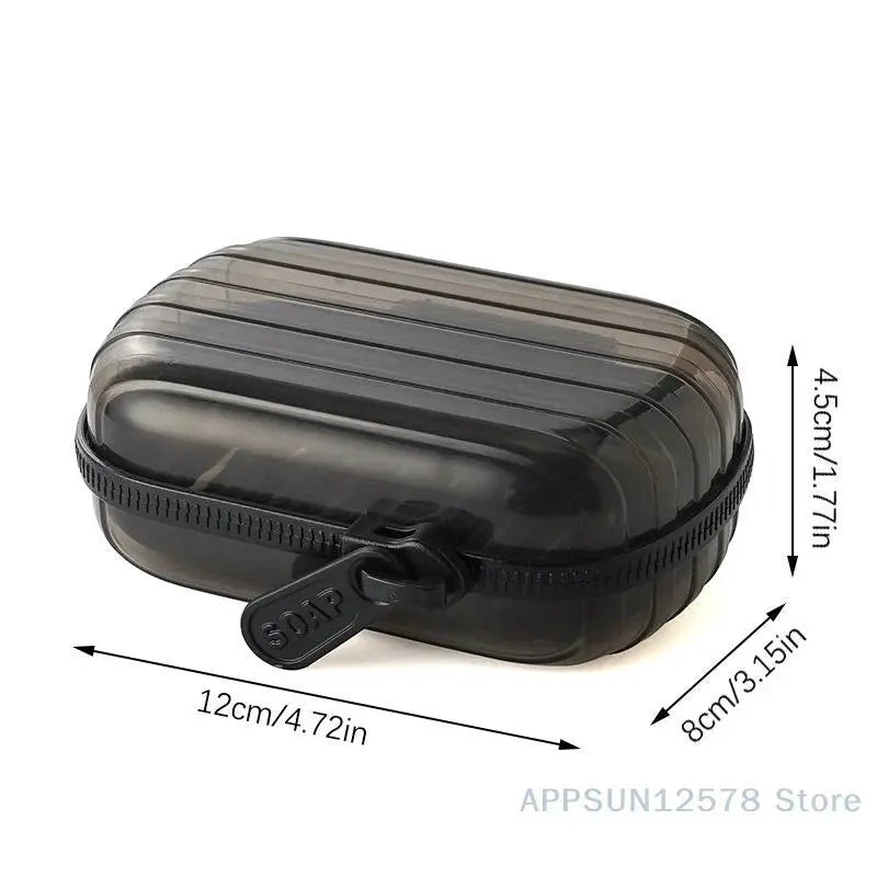 ABS Portable Soap Dish - 1-Piece 2-Layer Luggage-Like Creative Luggage Shape Design Sealed Waterproof Storage Box with Zipper for Travel, Home Bathroom Use