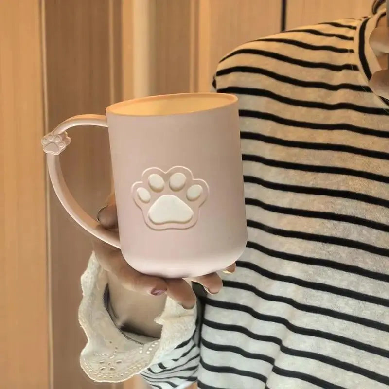 Cute Cartoon Cat Paw Plastic Bathroom Tumbler with Handle - 1-Piece Toothbrush Cup, Lightweight Portable Mouthwash Cup for Youth, Home Use Individual Pack (As Pictures), One Piece