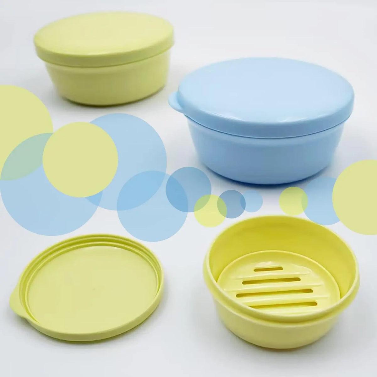 Travel Soap Container, 2 Pack round Plastic Soap Holder with Leak-Proof Lid Keep Bar Shampoo and Bar Conditioner Dry Travel Soap Case for Business Trip Bathroom Gym Shower (Blue+Yellow) Philbinden