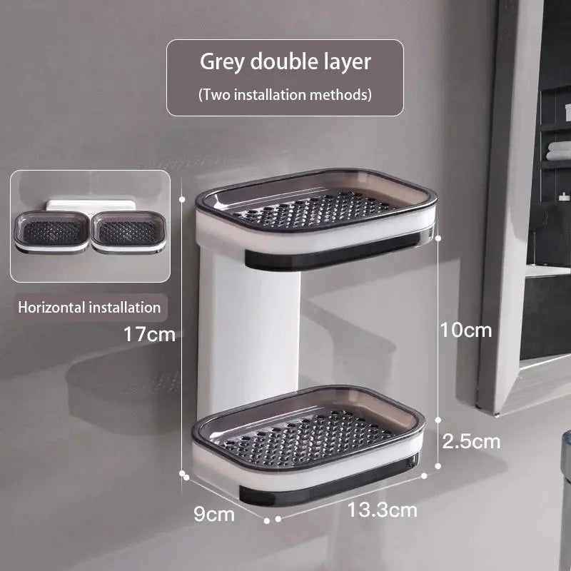 ABS Double-Layer Bathroom Soap Dish, Nail-Free Wall-Mounted Organizer with Drip-Hollow Design, Removable & Washable Drawer, Moisture-Proof & Waterproof, Easy Installation for Household Bathroom Supplies