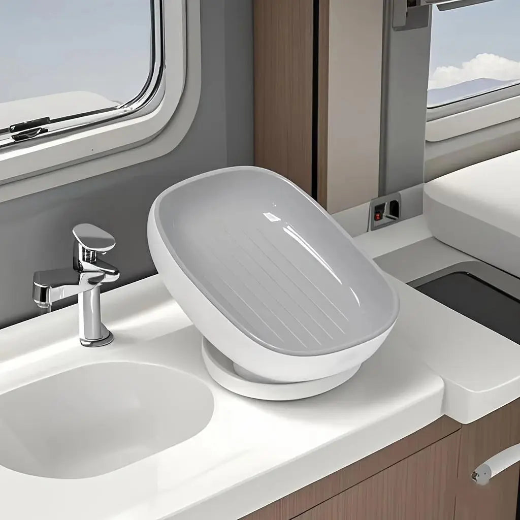 Luxury Adjustable Oval Soap Dish with Suction Cup, Non-Slip Drain Soap Holder, Detachable Soap Tray, Bathroom Sink Organizer