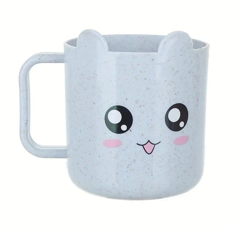 1pc Wheat Straw Cartoon Ceramic Bathroom Tumbler with Handle, Individual Pack Brushing Cup for Mouthwash & Lip Protection, Home Bathroom Essential