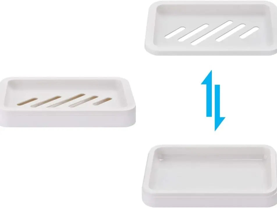 2PCS ABS/Acrylic Rectangle Self-Draining Soap Dishes, Durable 2-Layer Bathroom Home Supplies with Adhesive Tape, Removable Washable Water Tray & Multifunctional Dishwashing Sponge Holder