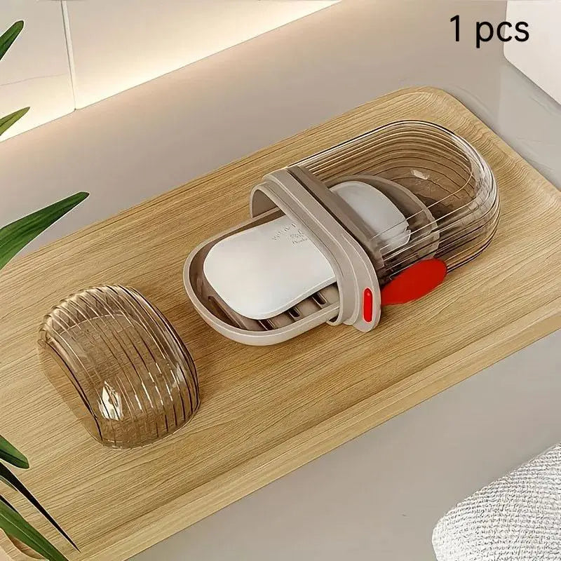 Portable Soap Dispenser with Lid, Leak-Proof Travel Soap Holder, Compact Oval Design with Drain Hole, Transparent Cover, Durable Pet Material