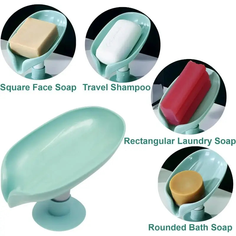 1Pc Soap Holder Portable Leaf-Shape Self Draining Soap Dish Holder Punched Suction Cup Sponge Soap Holder for Shower Bathroom Accessories Soap Tray Soap Saver