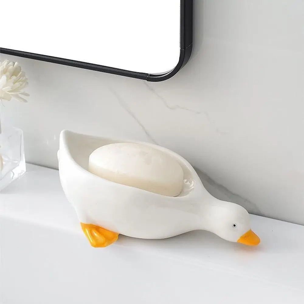 Fashion Cartoon Yellow Duck Animal Shaped Plastic Soap Dish - Drainable Small Soap Holder with Shelf, Bathroom Storage Container, Animal Shaped Soap Dishes