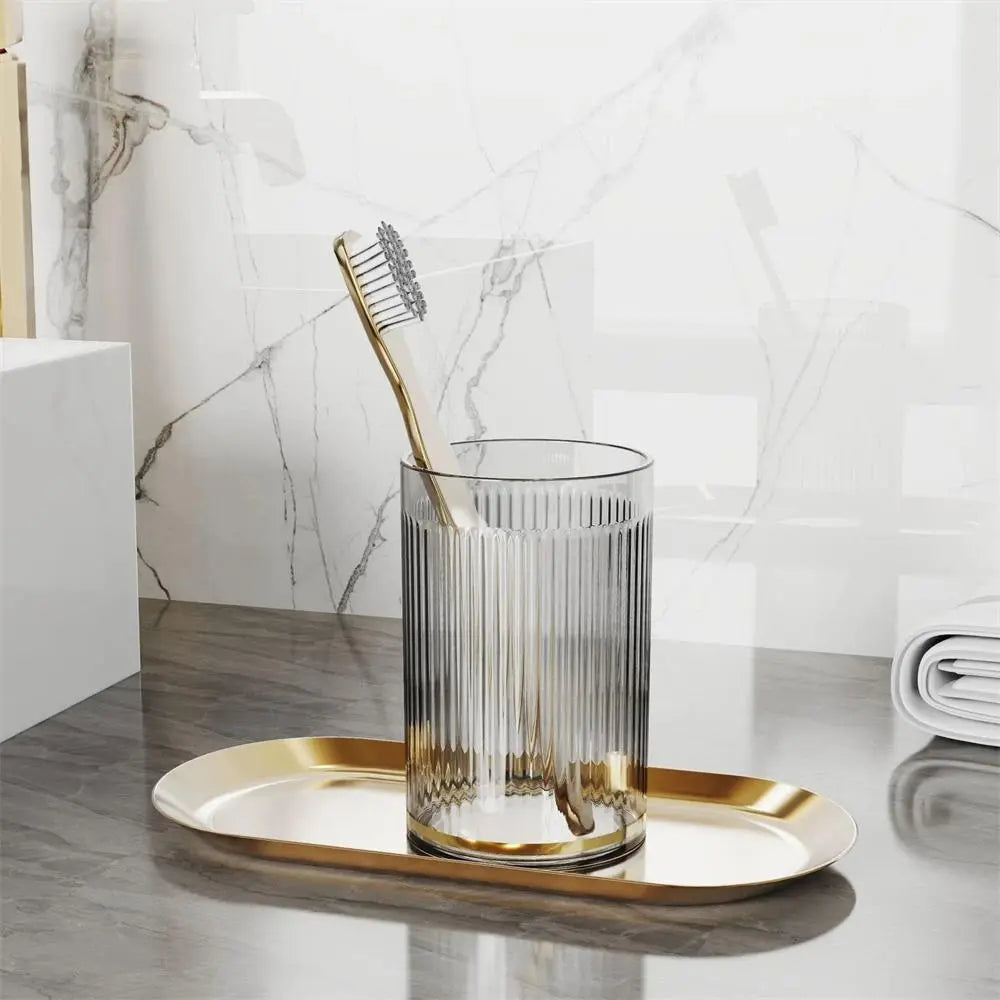 Luxury Striped Transparent Plastic Mouthwash Mug - Portable Round Toothbrush Holder Cup, Bathroom Washing Storage Tool