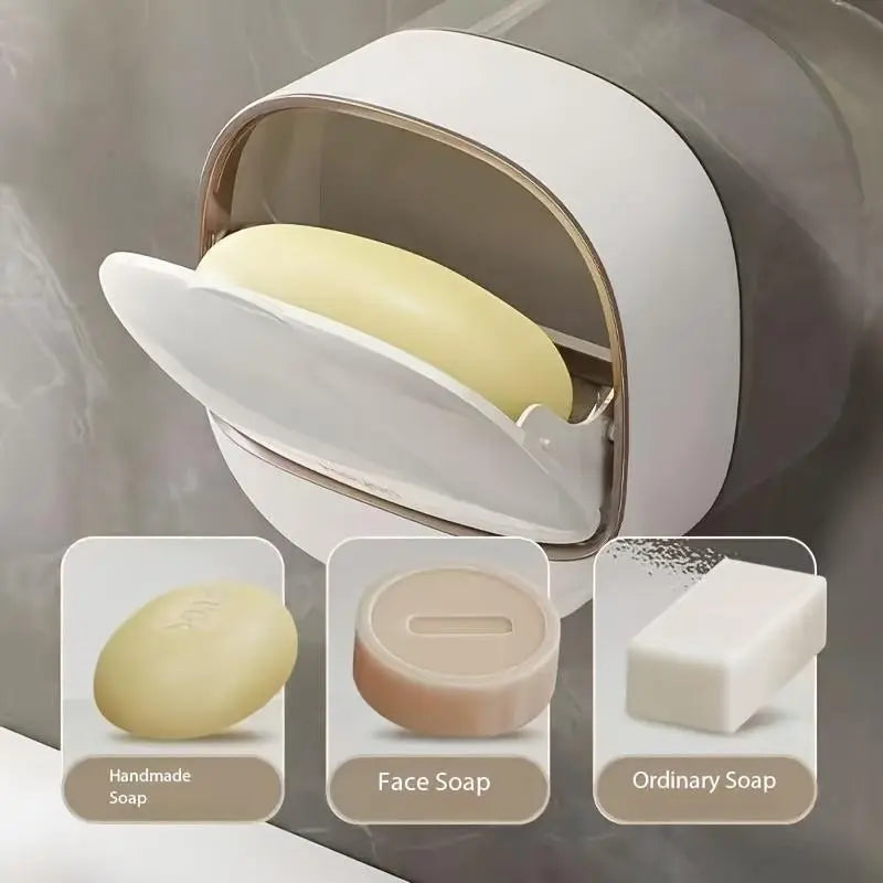 High-End Cream-Style Bath Soap Holder, Wall-Mounted No-Drill Metal-Acrylic Water-Draining Storage Box, Bathroom Household Accessory