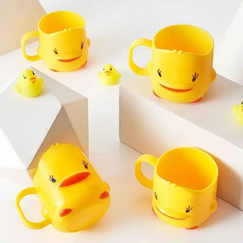 Cute Yellow Duck  Toothbrush Cup, BPA-Free Plastic Mouthwash Mug, Cartoon Duck Water Cup with Handle, Bathroom Accessory