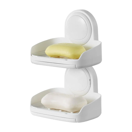 【toolupgrade】VEVOR Soap Holder for Shower, Double Layer with Suction Cup, Wall Mounted NO-Drilling, Strong Suction Bar Soap Sponge Holder, Self Draining Soap Saver, for Shower Bathroom Bathtub Kitchen, Removable
