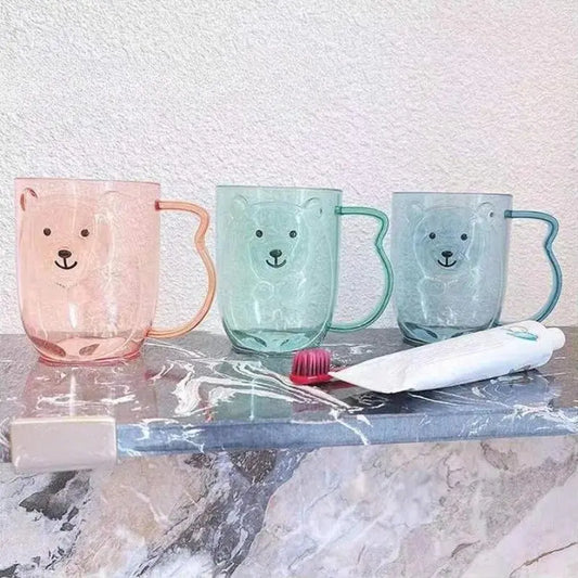 Plastic Bathroom Tumbler, Cute Bear Design Ceramic Novelty Youth Bathroom Accessory for Kids, Mouthwash & Toothbrush Cup