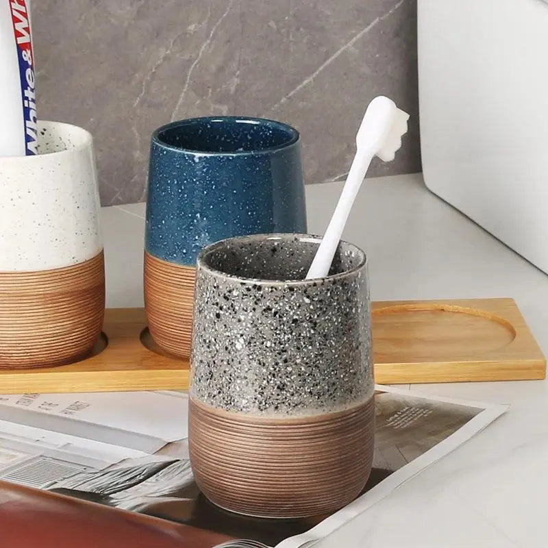 European Retro Ceramic Tumbler, Couple-Friendly Toothbrush & Mouthwash Cup, High-End Creative Home Bathroom Accessory