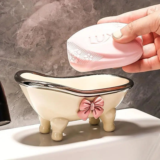 Bathtub-Shaped Soap Dish for Bathroom Decor - 1 Piece Sturdy Stylish Home Supplies Tray with Effective Drainage Functionality