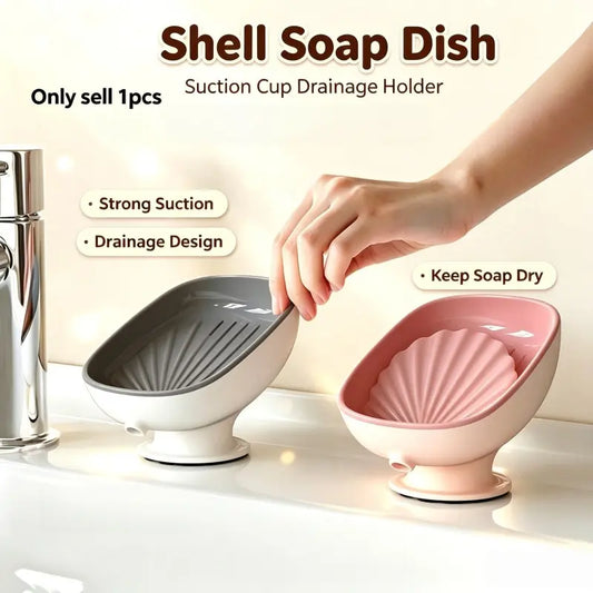 Luxury Adjustable Oval Soap Dish with Suction Cup, Non-Slip Drain Soap Holder, Detachable Soap Tray, Bathroom Sink Organizer