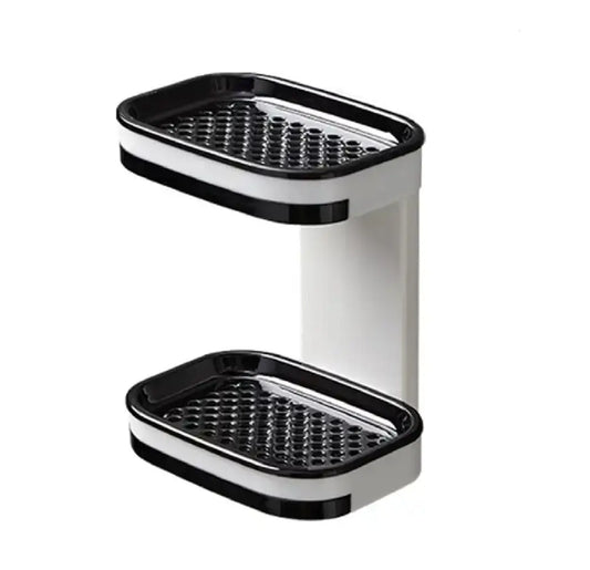 TIKA Wall-Mounted Double Layer Soap Dish with Draining Tray, Adhesive Bathroom and Shower Soap Holder