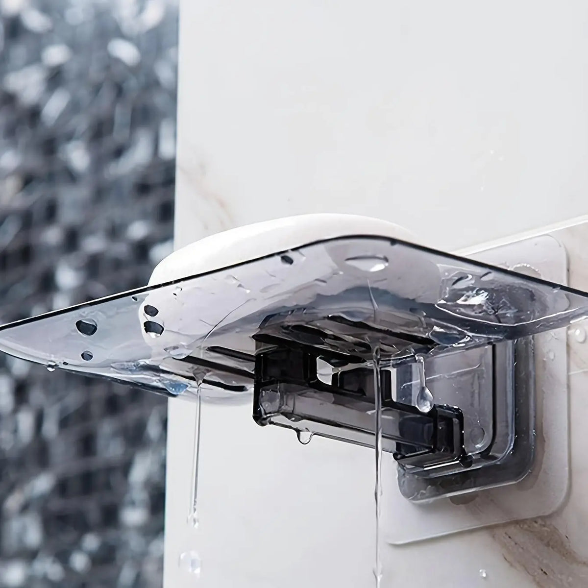 Wall-Mounted Soap Holder, No Drilling Required, Rectangular Design, Ideal for Bathroom and Kitchen, Stylish Soap Tray, Plastic Material, Soap Dish