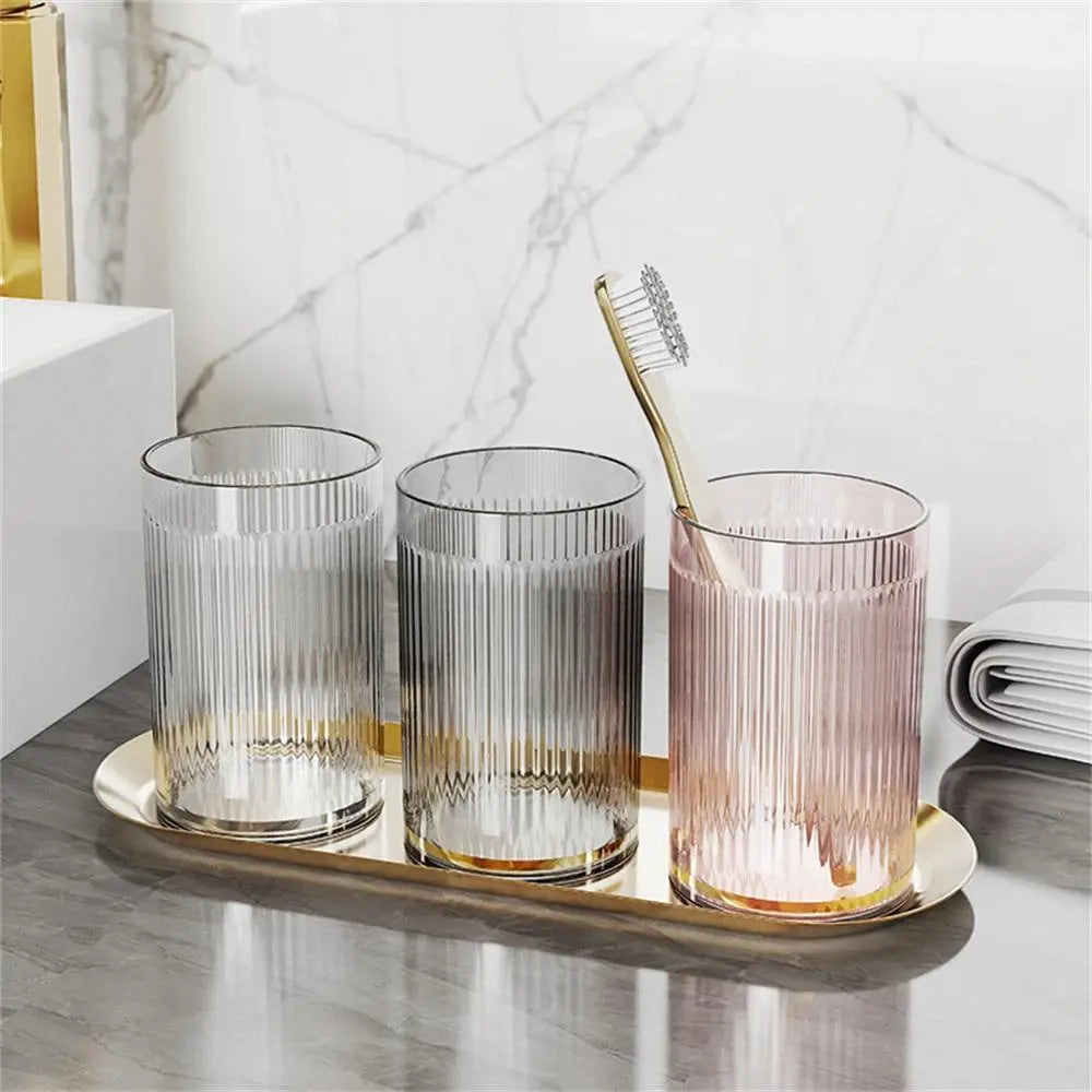 Luxury Stripe Mouthwash Mug Portable Round Toothbrush Holder Cup Colorful Clear Toothbrush Storage Cup Bathroom Washing Tools