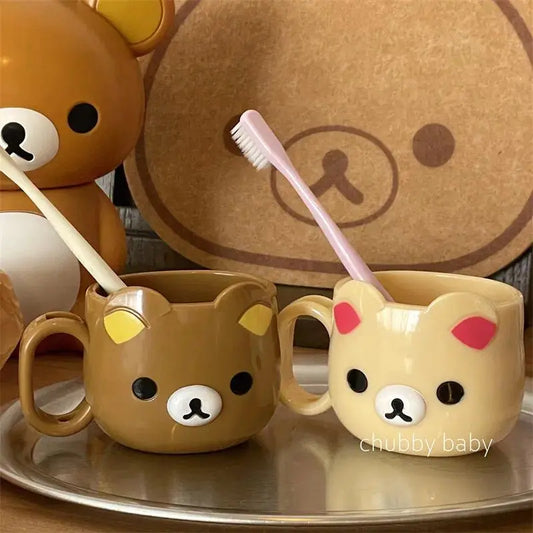 Chubbybaby Rilakkuma Cartoon Mouthwash Cup Cute Chubby Bear Plastic Toothbrush Cup kawaii For Kid Couples Bathroom Daily Washing