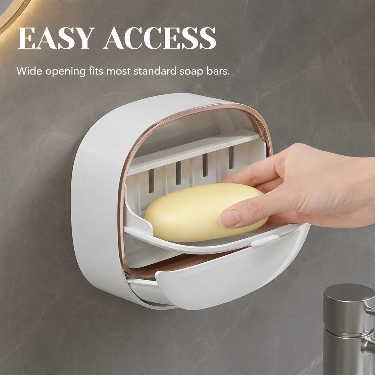Wall-Mounted ABS Durable 2-Layer Bathroom Soap Dish with Drain System, Punch-Free Soap Saver, Waterproof Flip Lid for Shower Use