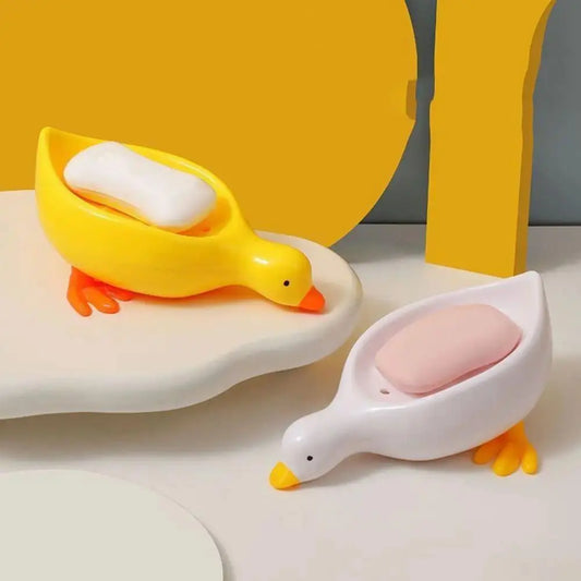 Fashion Cartoon Yellow Duck Animal Shaped Plastic Soap Dish - Drainable Small Soap Holder with Shelf, Bathroom Storage Container, Animal Shaped Soap Dishes