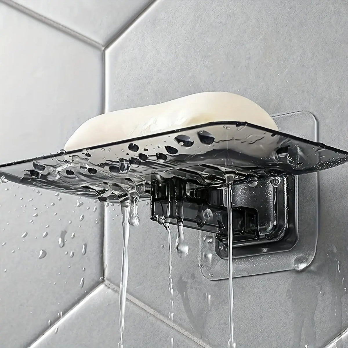 Wall-Mounted Soap Holder, No Drilling Required, Rectangular Design, Ideal for Bathroom and Kitchen, Stylish Soap Tray, Plastic Material, Soap Dish