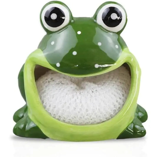 Ceramic Decorative Dish Sponge Holder - Durable 4x4x4in Synthetic Hand-Painted Family Kitchen Sink Organizer, Adorable Theme Storage for Non-Scratch Dish Scrubber, Home Organizing Supplies