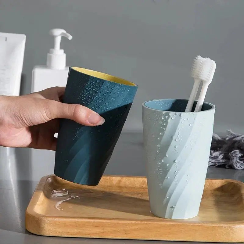 Ceramic Double-Layer Grip Bathroom Tumbler - Minimalist Industrial Couple Edition, Good Quality Durable Home Bathroom Accessory