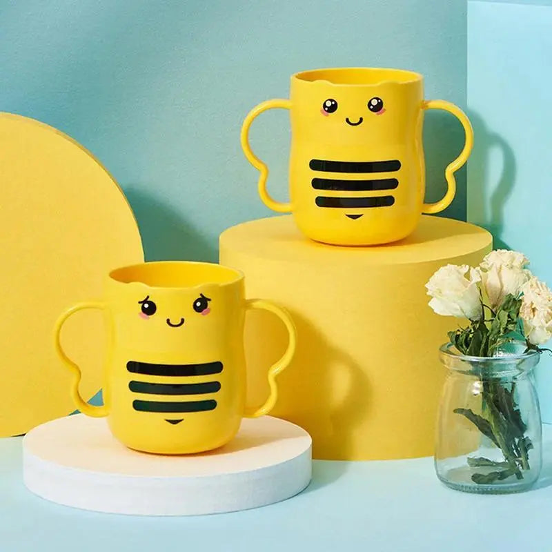 Children's Cartoon Cute Little Bee PP Plastic Tumbler - 301-400ml Thickened Drop-Resistant Home Bathroom Mouthwash Cup
