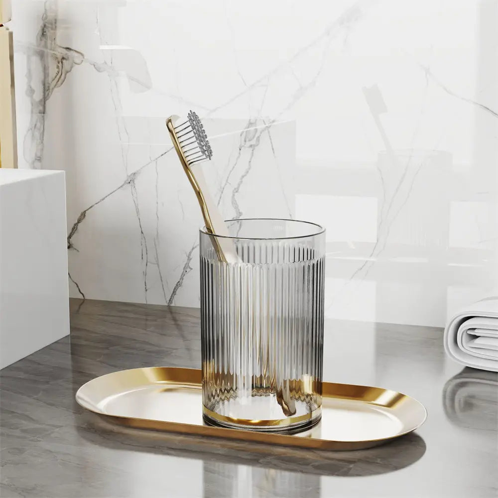 Luxury Stripe Mouthwash Mug Portable Round Toothbrush Holder Cup Colorful Clear Toothbrush Storage Cup Bathroom Washing Tools