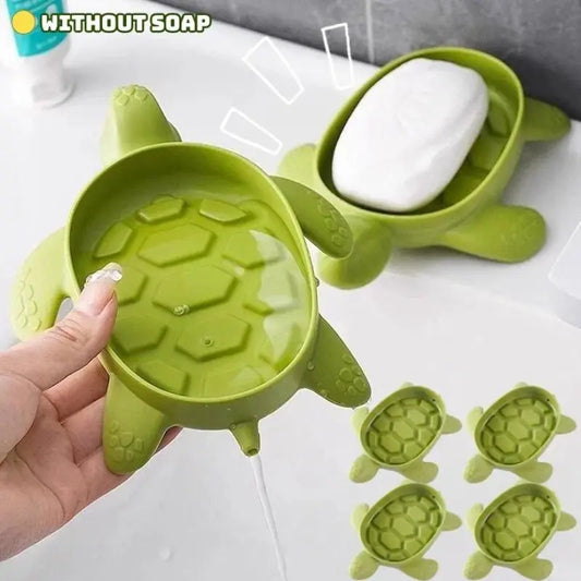 Adorable Cartoon Turtle Plastic Standing Soap Dish with Drainage Hole, Raised Back, 8x16x5 cm Tray - Kids Bathroom Home Supplies (1/2/4/6 pcs) for Kitchen/Laundry Room Toiletries Storage