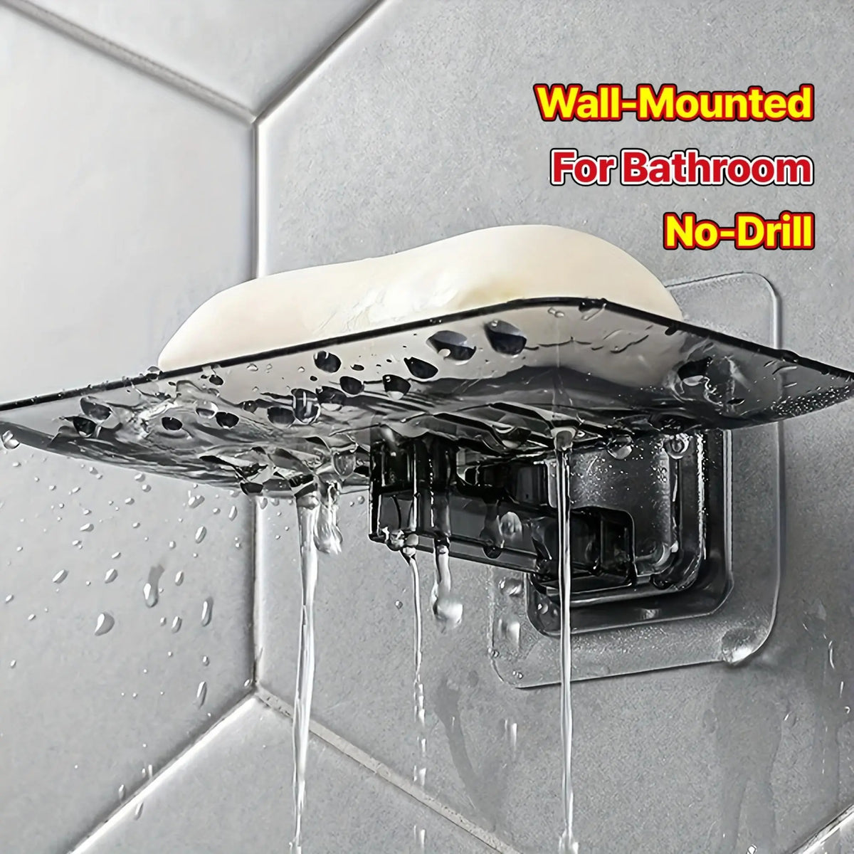 Wall-Mounted Soap Holder, No Drilling Required, Rectangular Design, Ideal for Bathroom and Kitchen, Stylish Soap Tray, Plastic Material, Soap Dish