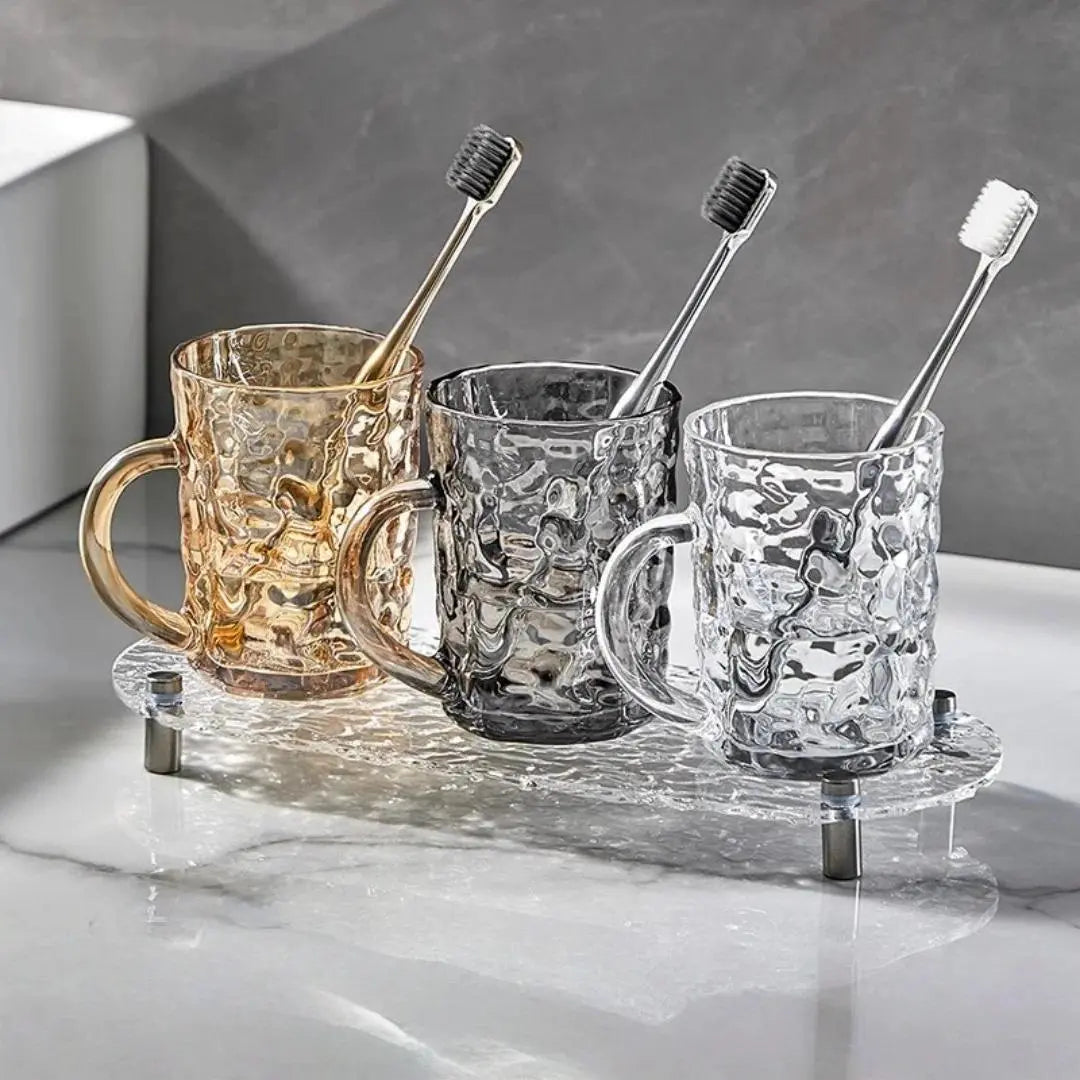 350ML Glass Bathroom Tumbler Couple Sets, Nordic-Style Mugs for Toothbrush, Mouthwash & Wash Brush, Travel-Friendly Bathroom Accessories