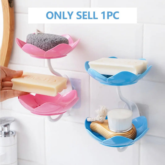 Double-Layer Lotus-Shaped Wall-Mounted Shower Soap Dish, Easy to Clean and Hang, Perfect for Home and Bathroom, Bathroom Accessories