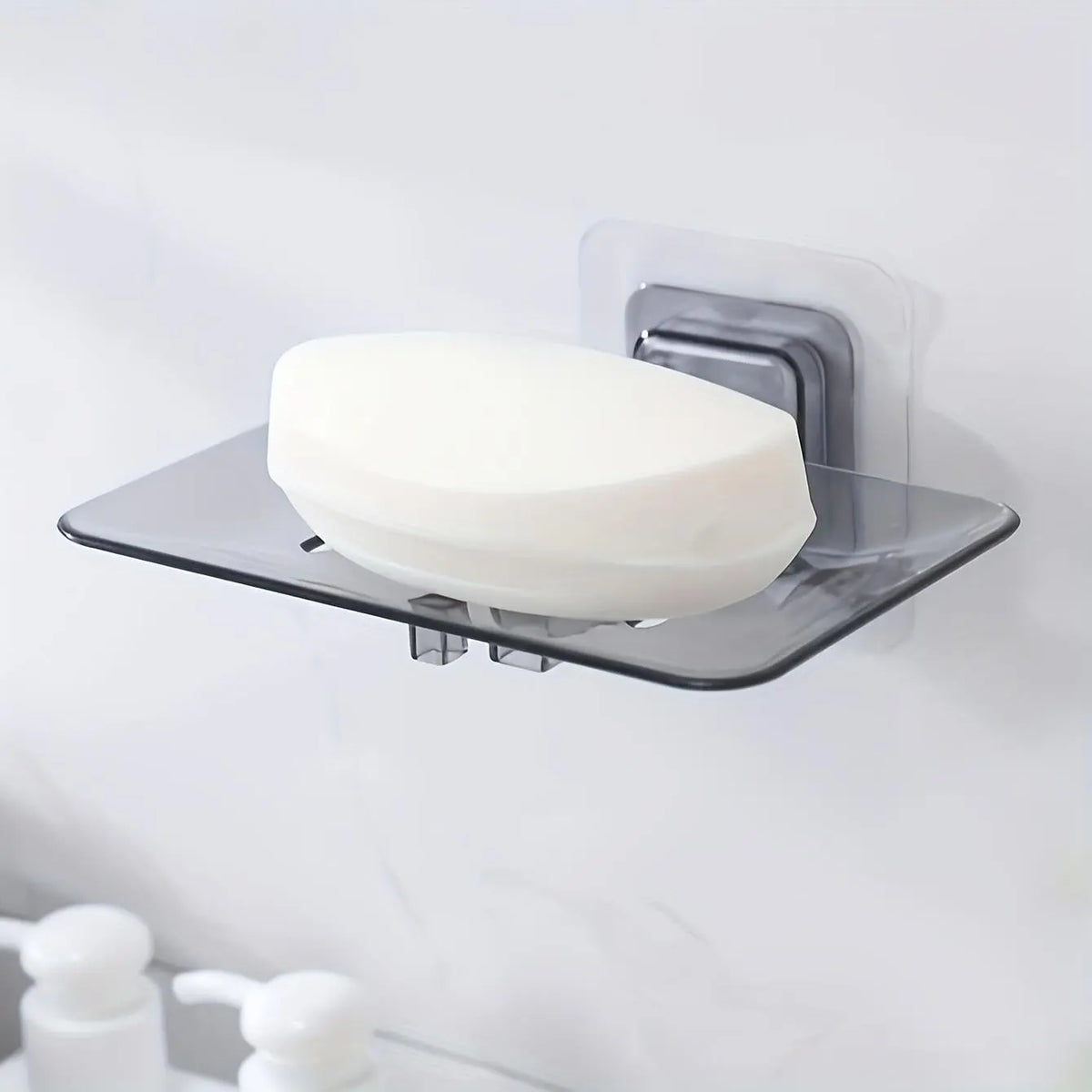 Wall-Mounted Soap Holder, No Drilling Required, Rectangular Design, Ideal for Bathroom and Kitchen, Stylish Soap Tray, Plastic Material, Soap Dish