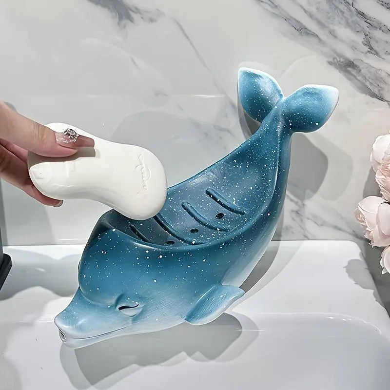 1pc Ceramic Starry Sky Dolphin Soap Dish - Bathroom Soap Holder with Drainable Mouth Design, Non-Water Accumulation for Home Use