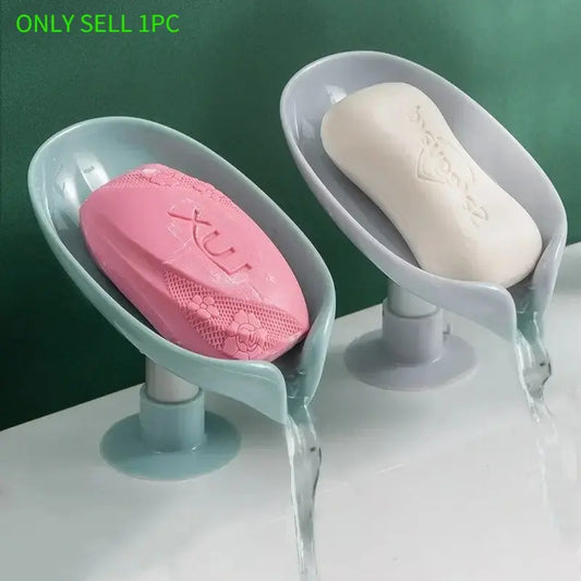 1Pc Soap Holder Portable Leaf-Shape Self Draining Soap Dish Holder Punched Suction Cup Sponge Soap Holder for Shower Bathroom Accessories Soap Tray Soap Saver