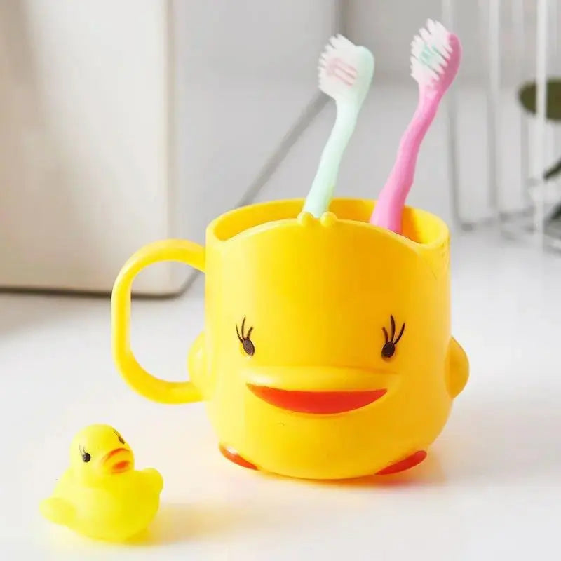 Cute Yellow Duck  Toothbrush Cup, BPA-Free Plastic Mouthwash Mug, Cartoon Duck Water Cup with Handle, Bathroom Accessory