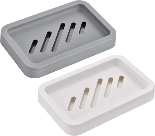 2PCS ABS/Acrylic Rectangle Self-Draining Soap Dishes, Durable 2-Layer Bathroom Home Supplies with Adhesive Tape, Removable Washable Water Tray & Multifunctional Dishwashing Sponge Holder
