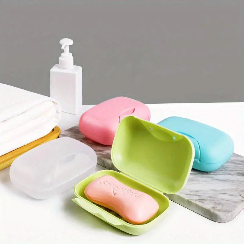 1pcs Portable Soap Dishes Soap Container Bathroom Acc Travel Home Plastic Soap Box With Cover Small/big Sizes candy color