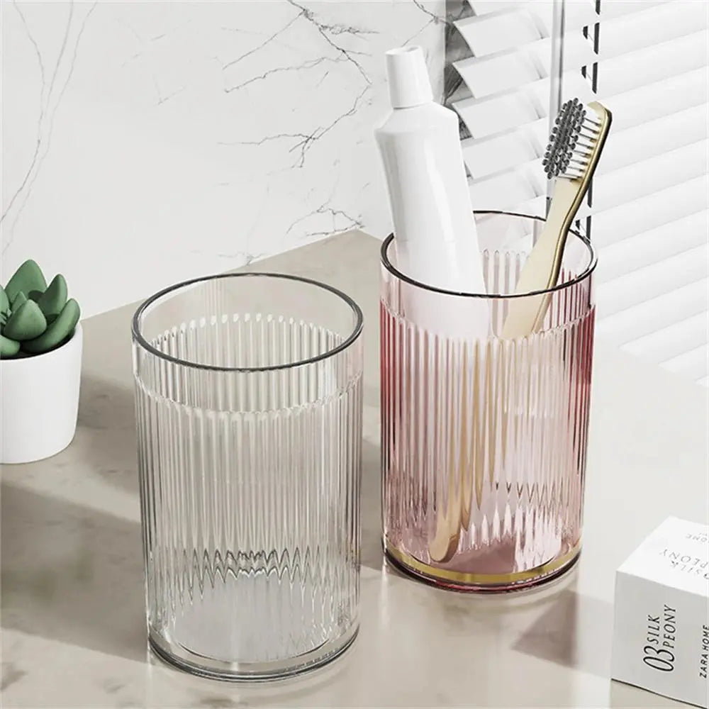 Luxury Stripe Mouthwash Mug Portable Round Toothbrush Holder Cup Colorful Clear Toothbrush Storage Cup Bathroom Washing Tools