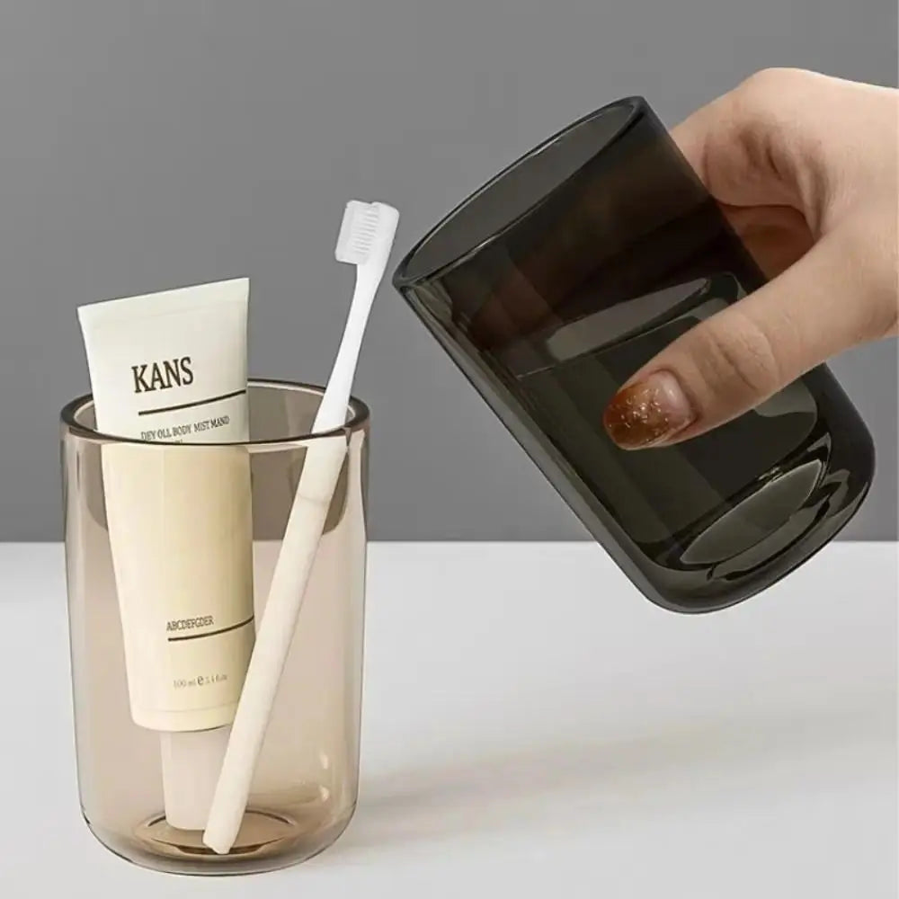 New Transparent Plastic Tumbler, Large-Capacity Thick Solid-Color Mouthwash & Toothbrush Cup for Household Bathroom Use