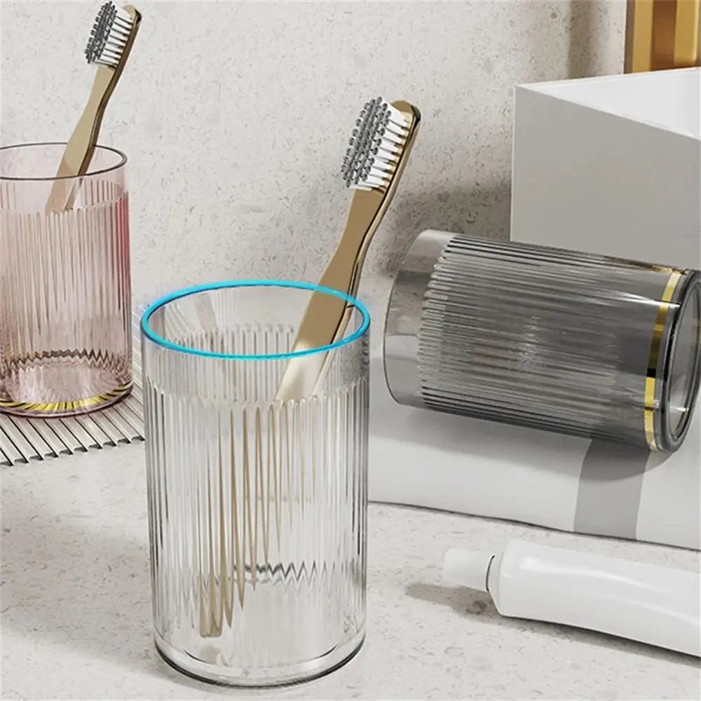 Luxury Stripe Mouthwash Mug Portable Round Toothbrush Holder Cup Colorful Clear Toothbrush Storage Cup Bathroom Washing Tools