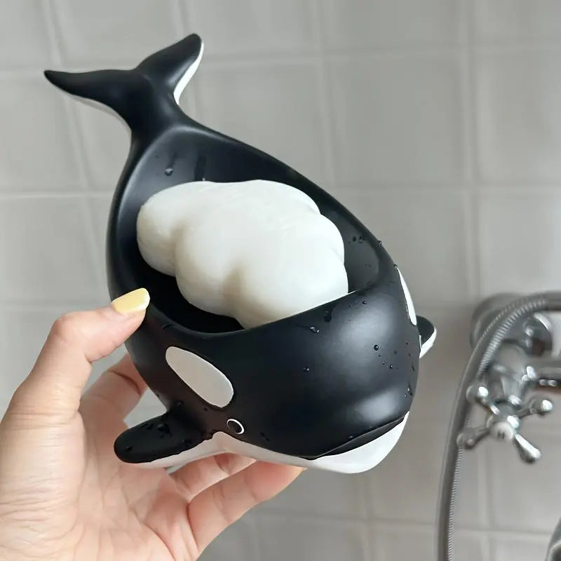 1pc Creative Design Cute Animal Whale Resin Soap Dish, Soap Tray for Home, Bathroom Drain Soap Holder