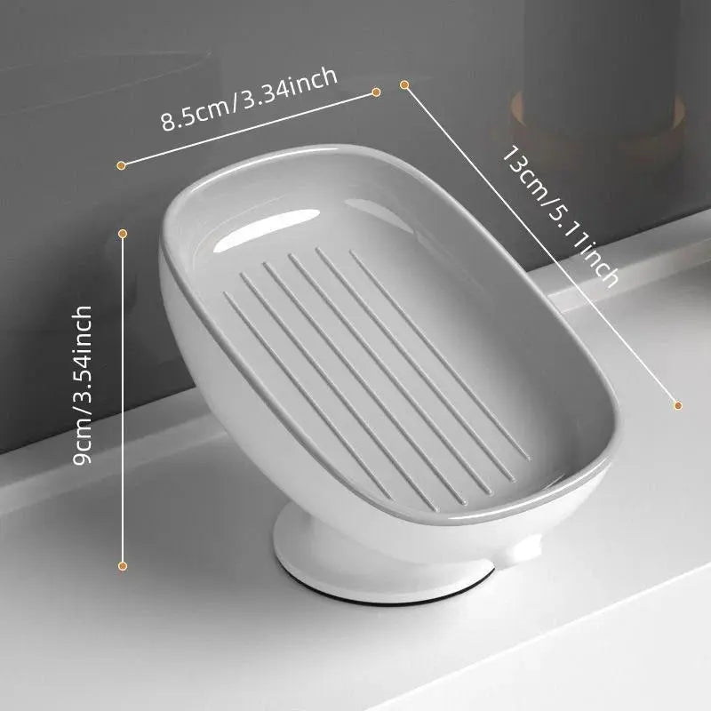 1-Piece Self-Draining Silicone Base Square Soap Dish with Super Suction & Lid - Fast-Draining Soap Holder for Bathroom Sink, Bathroom Accessories, Soap Dish For Bathroom Sink