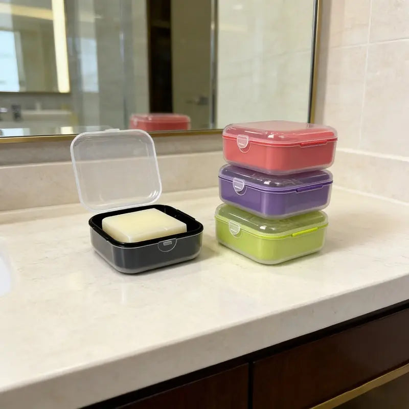 2pcs Plastic Square Travel Soap Box With Lid Sealed Dust-proof Soap Holder For Bathroom