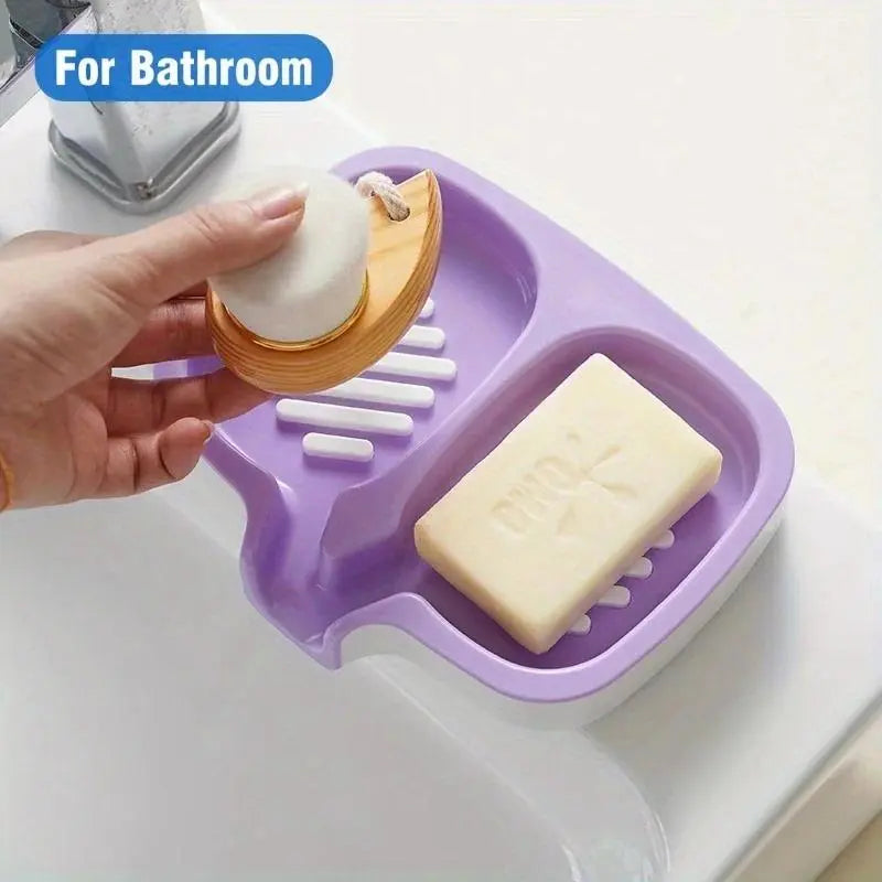 ABS Double Compartment Soap Dish - 2-Layer ABS Plastic Holder with Drain Spout, for Bathroom, Kitchen Shampoo Bar Storage
