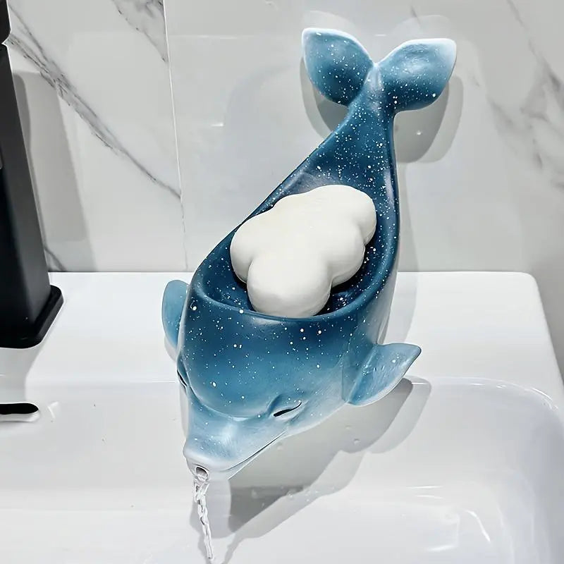 1pc Ceramic Starry Sky Dolphin Soap Dish - Bathroom Soap Holder with Drainable Mouth Design, Non-Water Accumulation for Home Use