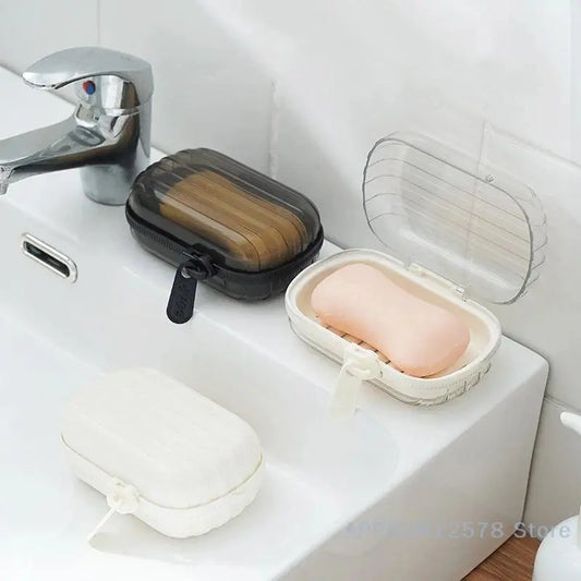 ABS Portable Soap Dish - 1-Piece 2-Layer Luggage-Like Creative Luggage Shape Design Sealed Waterproof Storage Box with Zipper for Travel, Home Bathroom Use