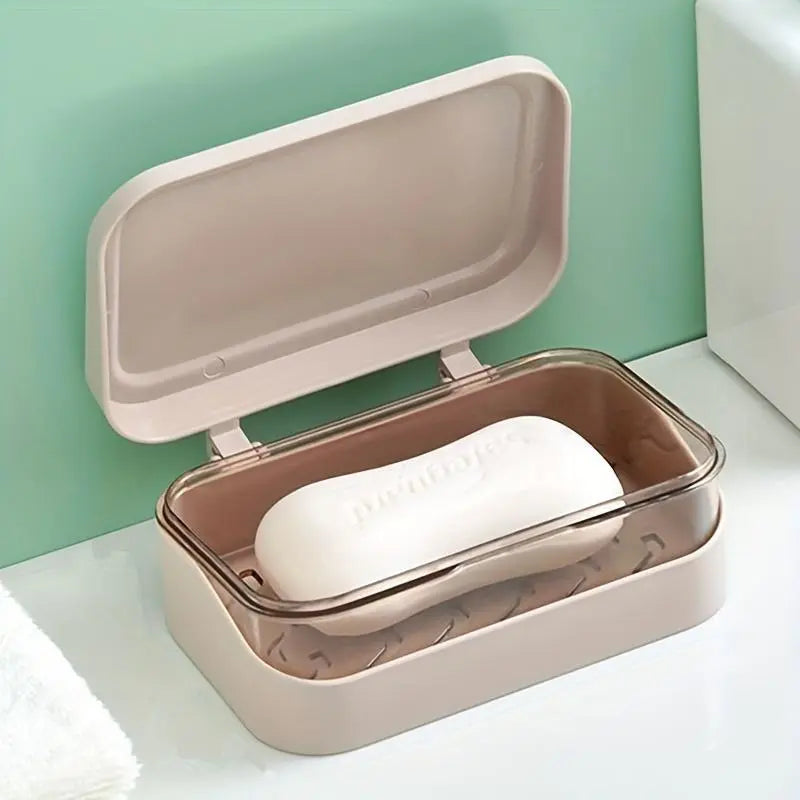 1pc Plastic Rectangle Soap Box, Soap Container With Lid, Portable Soap Case, Soap Holder With Cover, Drain Soap Dishes For Bathroom, Bathroom Accessories
